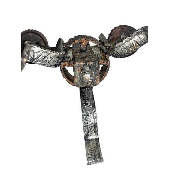 Medieval Brutalist Goth Style Wrought Iron Dual Candle Holder Patina Finish Vtg - Picture 7 of 8